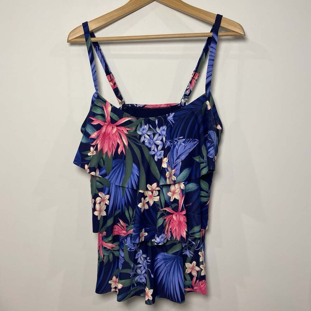 NWT Beach House Swim Tankini Top Blue Green Pink Tropical 16 New